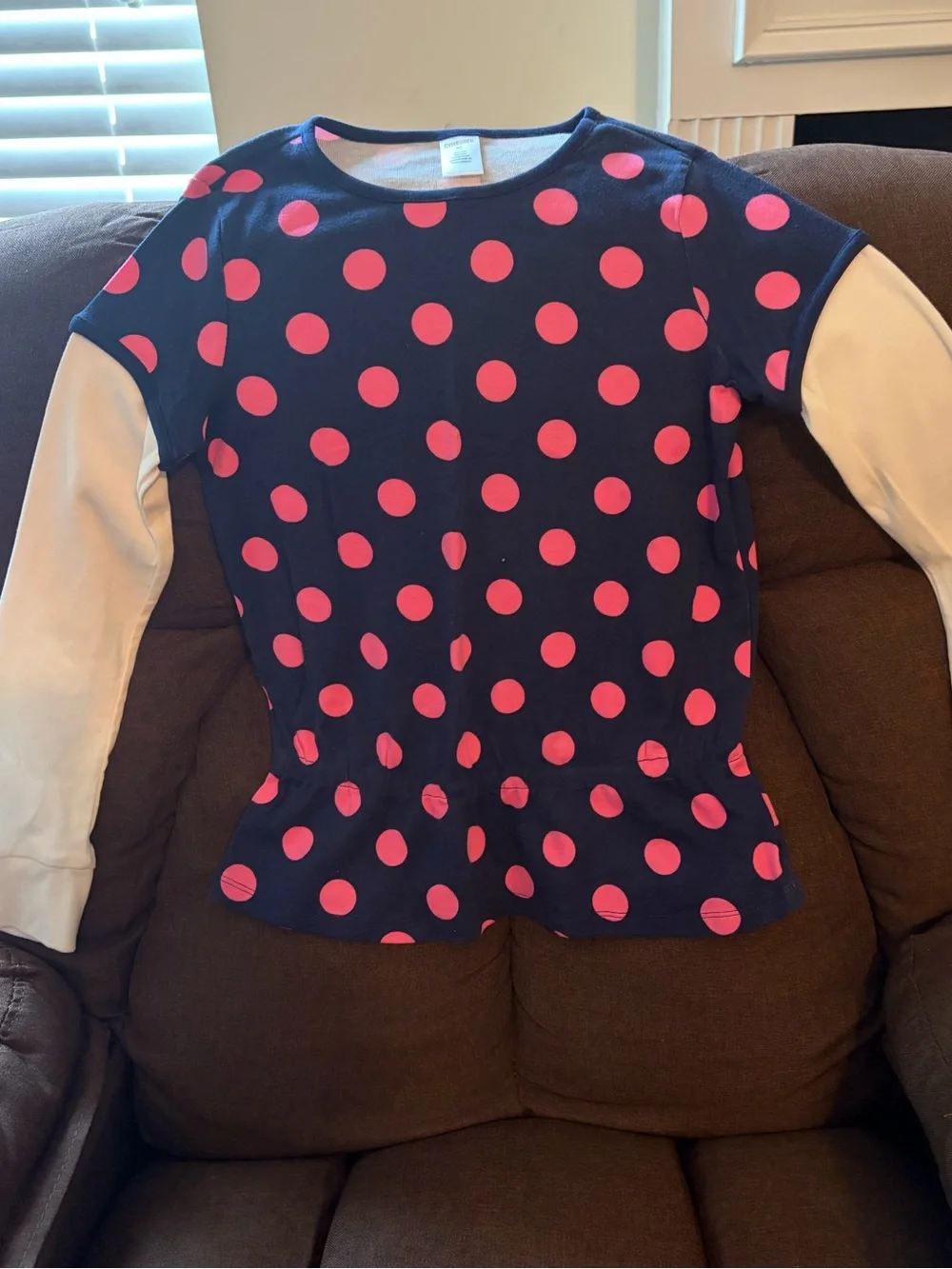 Gymboree Navy Top with Bright Pink Polka Dots